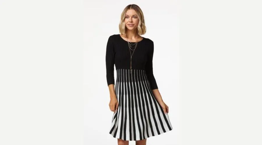 Stripe Fit And Flare Sweater Dress
