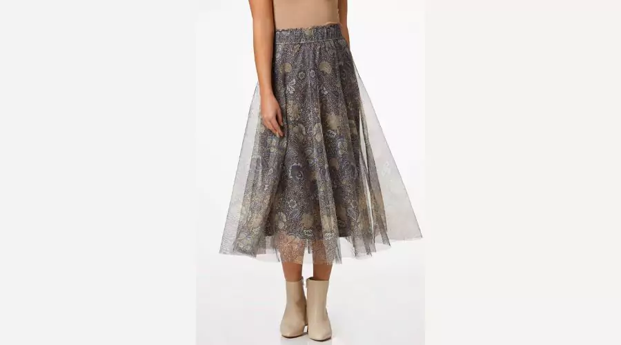Floral Mesh Midi Skirt - $27.99
